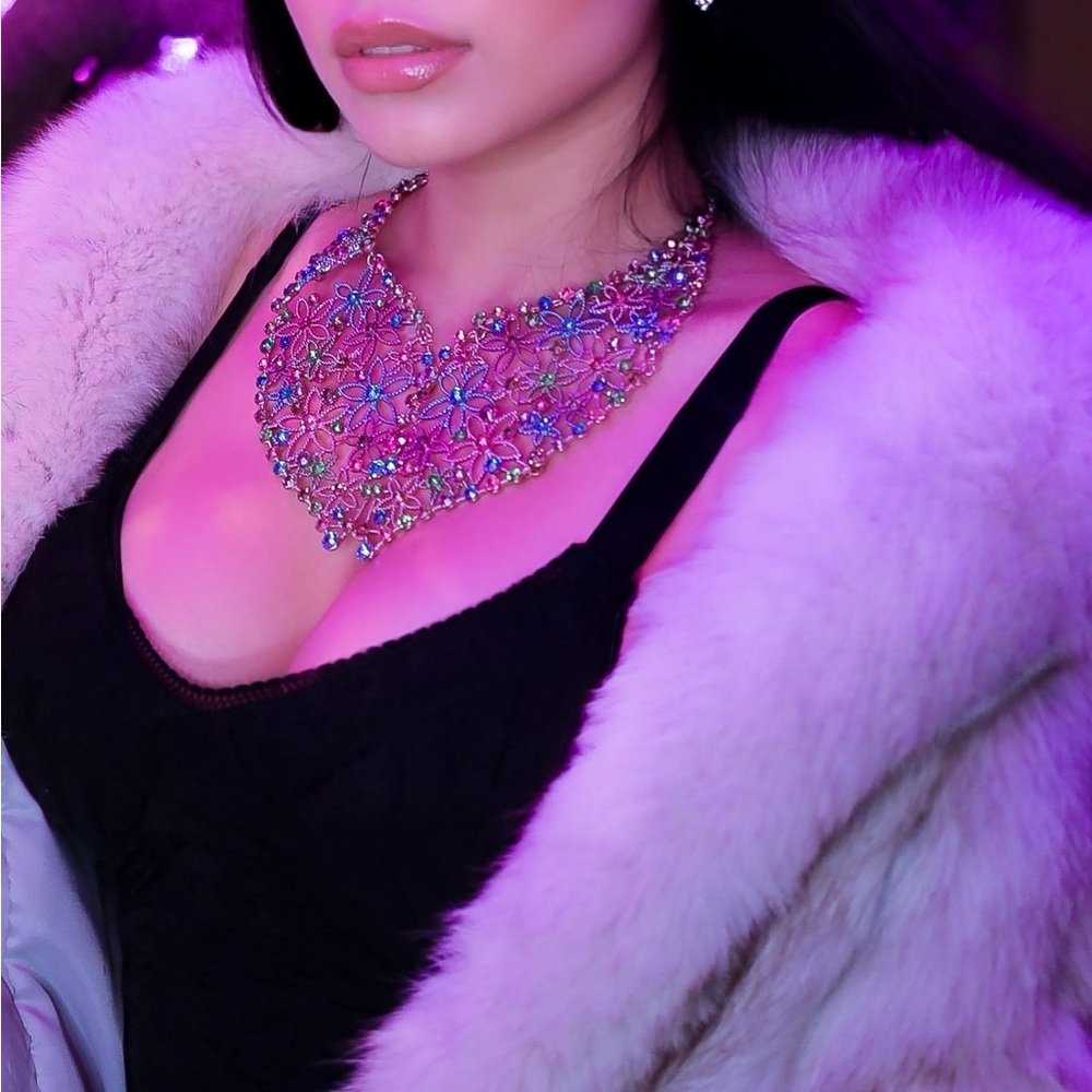 Natasha Statement Colorful Floral Chunky Rhinestone Necklace